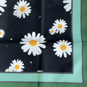 Black Daisy Print Silky Scarf, 2 of 4
