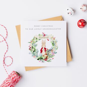 Peter Rabbit Red Jacket Christmas Card Grandson, 2 of 2