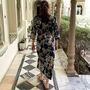 Giraffe Print 100% Cotton Dressing Gown Kimono In Dark Blue, thumbnail 7 of 7