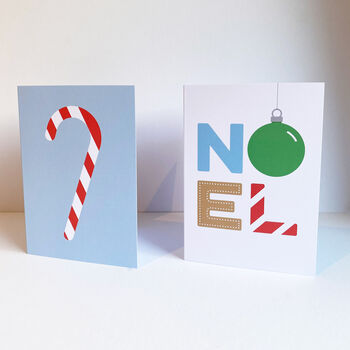 Candy Cane And Noel Christmas Cards Four Pack, 4 of 4
