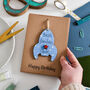 Personalised Grandson Rocket Blue Wooden Birthday Card, thumbnail 1 of 2
