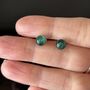 Green Sparkly Fused Glass Sterling Silver Stud Earrings, thumbnail 2 of 9