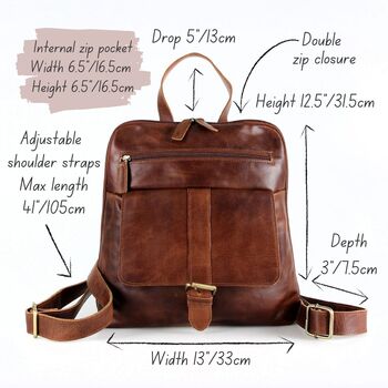 Leather Backpack With Pocket, Brown, 5 of 5