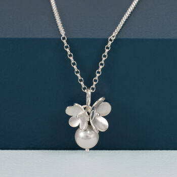 Silver Blossom Flower Pearl Necklace, 4 of 5