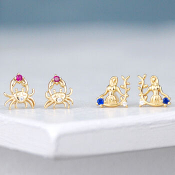 Gold Vermeil Zodiac Stud Earrings, 7 of 12