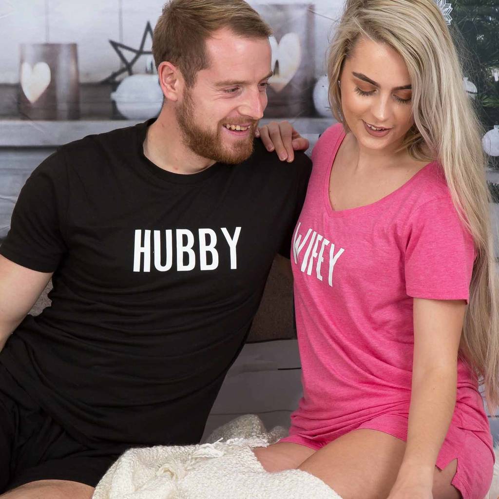 Hubby And Wifey Black And Pink Personalised Pyjamas By The Li