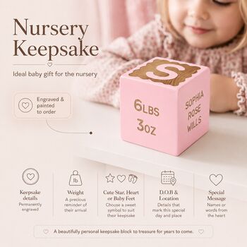 Personalised Scallop New Baby Gift Keepsake Wooden Block, 4 of 10