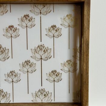 Wood Serving Tray With Handle, Cream And Gold India Print, 7 of 7