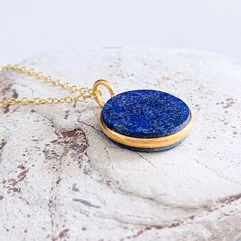 The Circle Lapis Lazuli Gemstone Necklace Gold Plated, 4 of 7