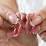 Pink Twisted Enamel Hoop Earrings In Gold Plating, thumbnail 1 of 4