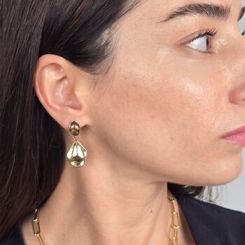 Gold Plated Hammered Teardrop Dangle Earrings, 3 of 4