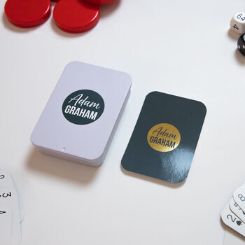 Personalised Foiled Circle Name Playing Cards In A Tin, 2 of 8