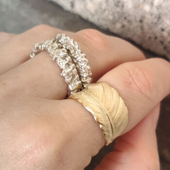 Jagged Matchstick Ring With Square Texture In Silver, 5 of 10