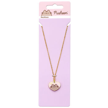 Pusheen The Cat Pink And Gold Heart Necklace, 7 of 7
