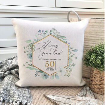 Personalised Golden Wedding Anniversary Cushion Hexagon, 3 of 5