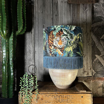 Big Cat Flint Lampshades With Gold Lining And Fringing, 3 of 10