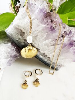 Ariel 18k Gold Pl Waterproof Pearl Necklace + Earrings, 11 of 12