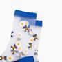 Bees Flowers Combed Cotton Sheer Pop Socks In Blue, thumbnail 2 of 4