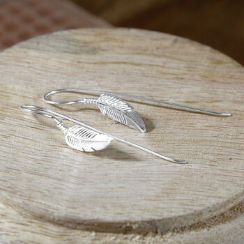Sterling Silver Feather And Bar Drop Earrings, 3 of 5