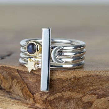 4mm Labradorite Silver And 9ct Gold Stackable Ring, 3 of 9