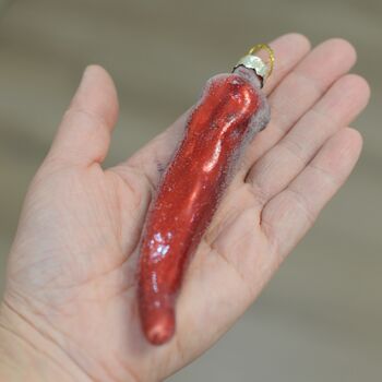 Glass Hanging Red Chilli Christmas Tree Decoration, 3 of 4