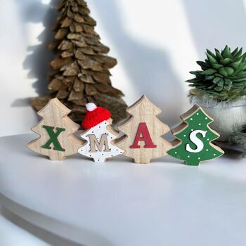 Festive Wooden Christmas Tabletop Sign, Tree Shaped, Santa Hat, 3 of 3