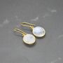 Rainbow Moonstone Gold Drop Earrings, June Birthstone, thumbnail 4 of 8