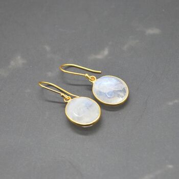 Rainbow Moonstone Gold Drop Earrings, June Birthstone, 4 of 8