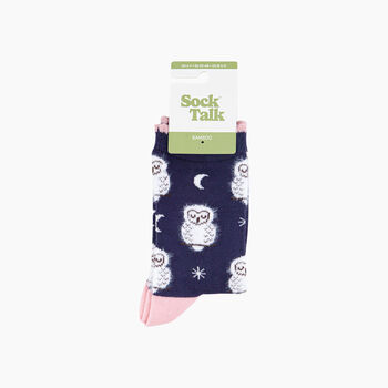 Sleeping Barn Owl Fluffy Bamboo Socks In Navy Blue, 4 of 4