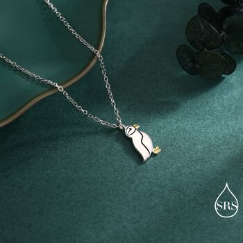 Sterling Silver Puffin Bird Pendant Necklace, 3 of 10