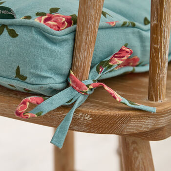 Set Of Two Blue Rose Seat Cushions With Ties, 6 of 6