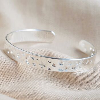 Open Moon And Stars Bangle Silver Plated, 3 of 4