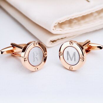 Personalised Initial Porthole Cufflinks In Rose Gold And Silver, 3 of 8