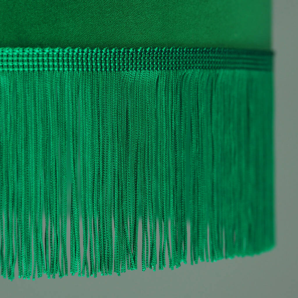 Green Velvet Lampshade With A Fringe Trim By Quirk