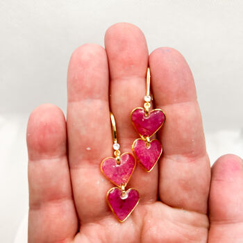 Pink Double Heart Drop Earrings, Valentines, 2 of 9