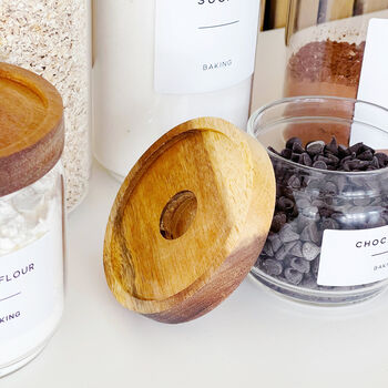 Slim Storage Jar With Acacia Wood Lid And Personalised Label, 9 of 9