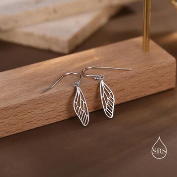 Sterling Silver Dragonfly Wing Drop Earrings, 7 of 11