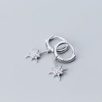 Sterling Silver Star Dangle Hoop Earrings, 2 of 4