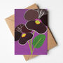 Neon Violet Pansy Illustrated Greeting Card, Sustainable, Printed In England, Floral, Deep Purple, Textured Card, All Occasion For Garden Lover, thumbnail 1 of 2