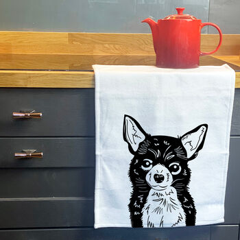 Dog Tea Towel With Lino Cut Image Gift For Dog Lover, 2 of 10