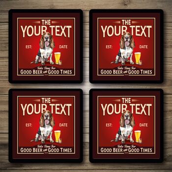 Personalised Bar Runner And Coasters Dog House Vintage, 2 of 8