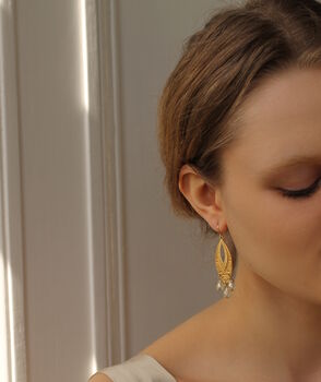 Art Deco Chandelier Earrings With Pearl Glass Drops, 4 of 10