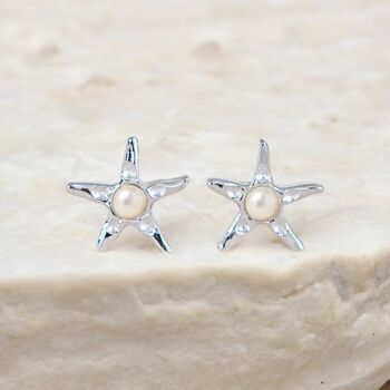 Sterling Silver And Pearl Starfish Stud Earrings, 3 of 9