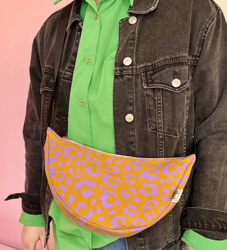 Leopard Purple Print Sling Bag Waxed Cotton Bag, 1 of 3