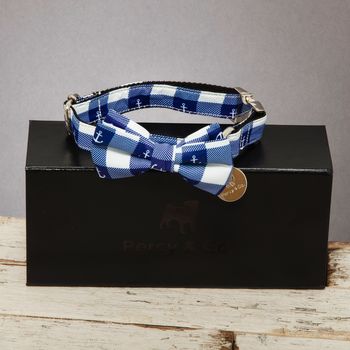The New Anglesey Blue White Checked Dog Collar Bow Tie, 2 of 4