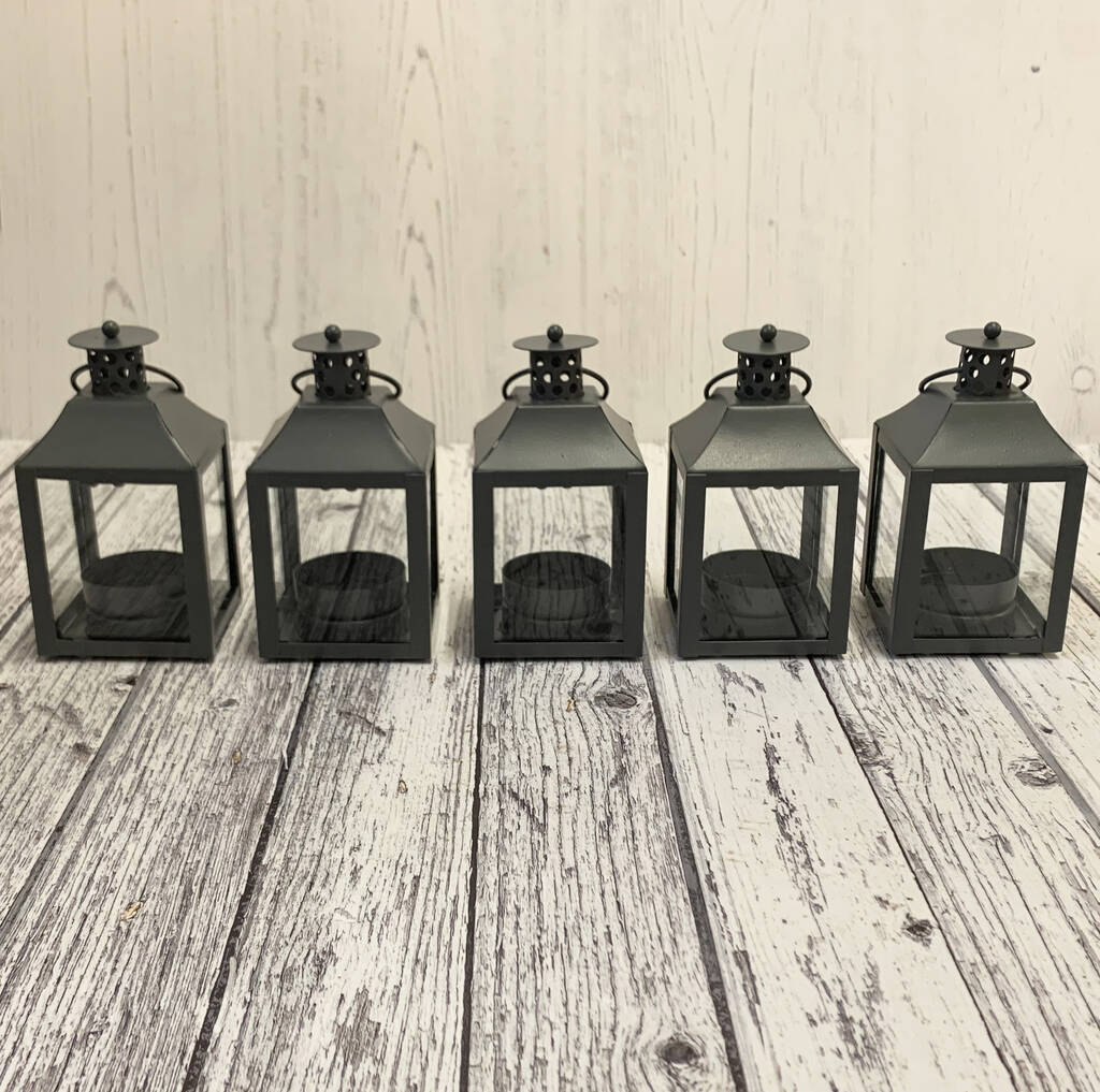 French Grey Garda Candle Lanterns Set Of Five By Garden Selections