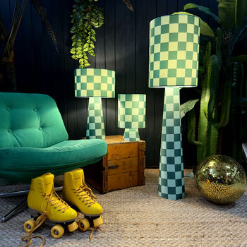 Handmade Checkerboard Velvet Lamps In Apple Sours, 2 of 6