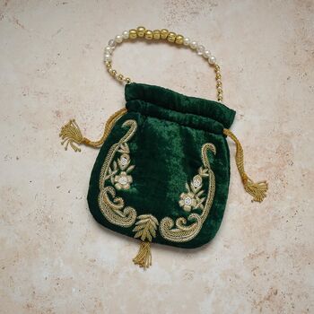 Jhanvi Potli Bag – Emerald Green Velvet, 2 of 4