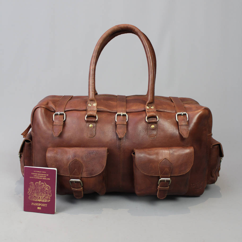 Tan Leather Holdall Bag With Pockets By Vintage Child ...