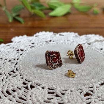 Handmade Ceramic Earrings Studs Gold Plated Findings, 2 of 11